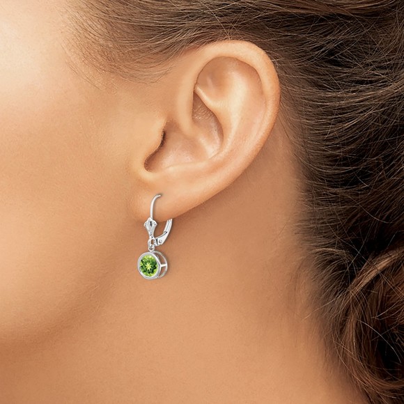 14k White Gold 6mm Peridot August Birthstone Leverback Ladies Earrings - Picture 3 of 4